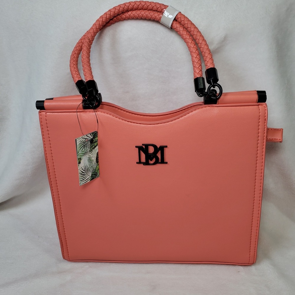 Badgley Mischka Large Braided Handles Convertible Top Handle Bag Peach NWT